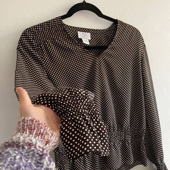 Ann Taylor XSP Bell Sleeve Polka Dotted Elastane Long Sleeve - Picture 8 of 15